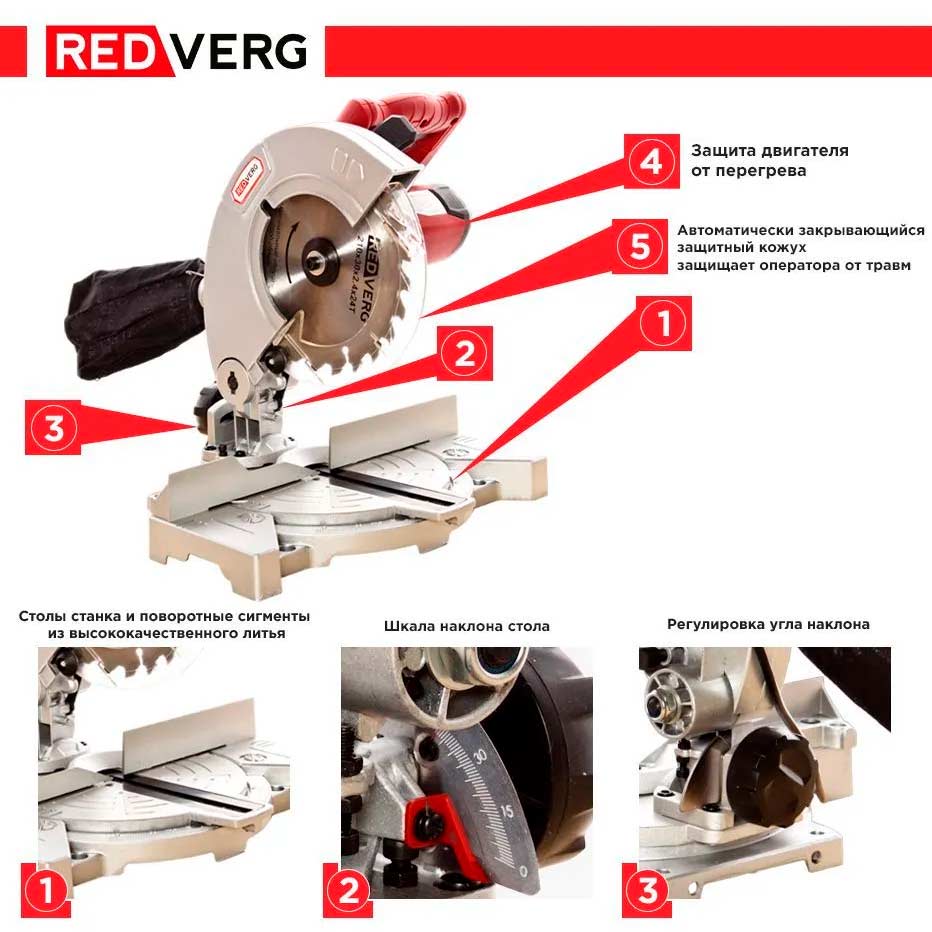 Пила торцовочная REDVERG RD-MS210-1250