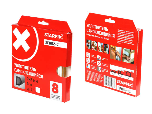 Уплотнитель "D" белый  9х8мм 6м STARFIX (SF1012-01)
