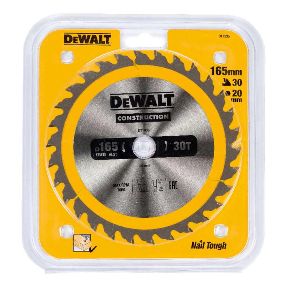 Диск пильный DeWalt твердосплавный 165х20 мм, 30 зубьев констракшн/CONSTRUCTION DT1935