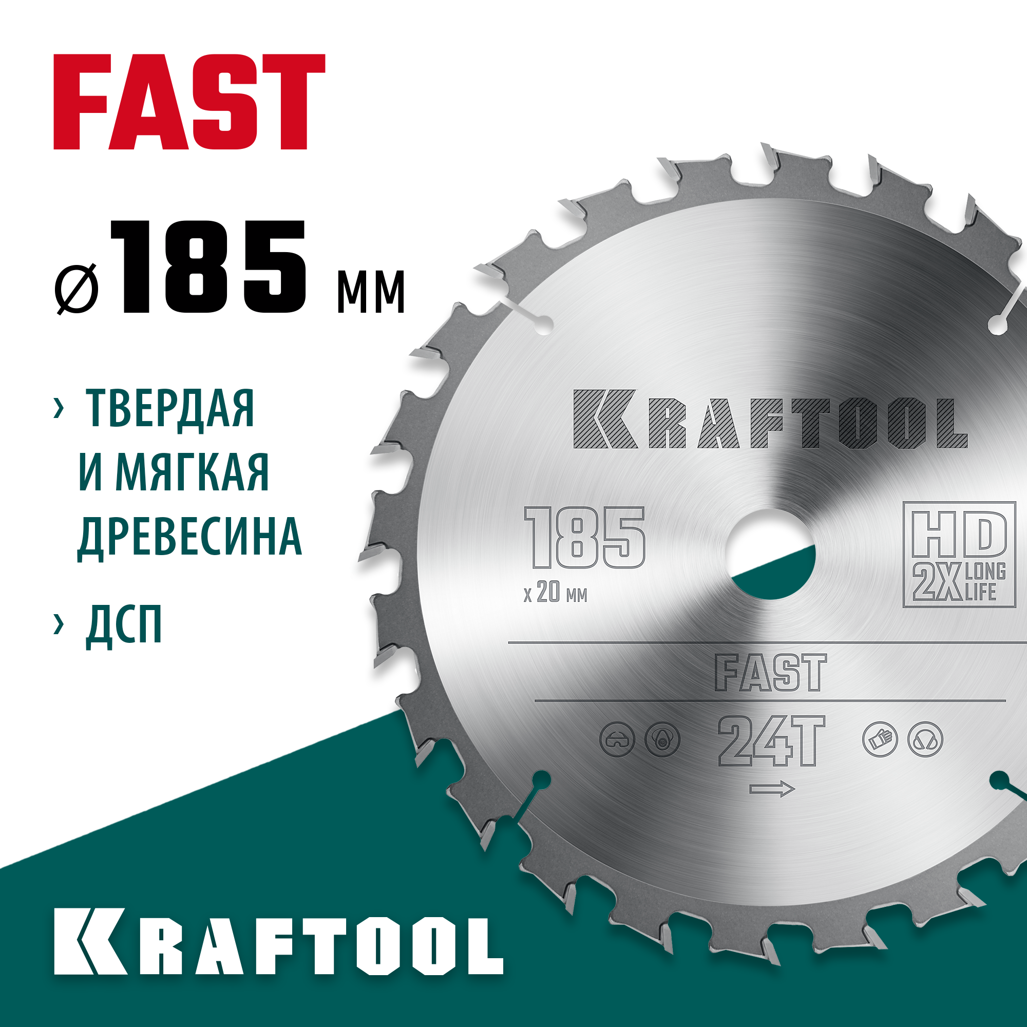 KRAFTOOL Fast, 185 х 20 мм, 24Т, пильный диск по дереву (36950-185-20)