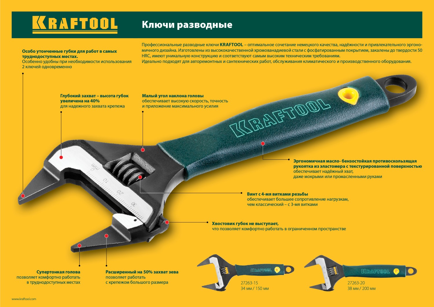 KRAFTOOL SlimWide Ultra, 150/34 мм, разводной ключ (27263-15)