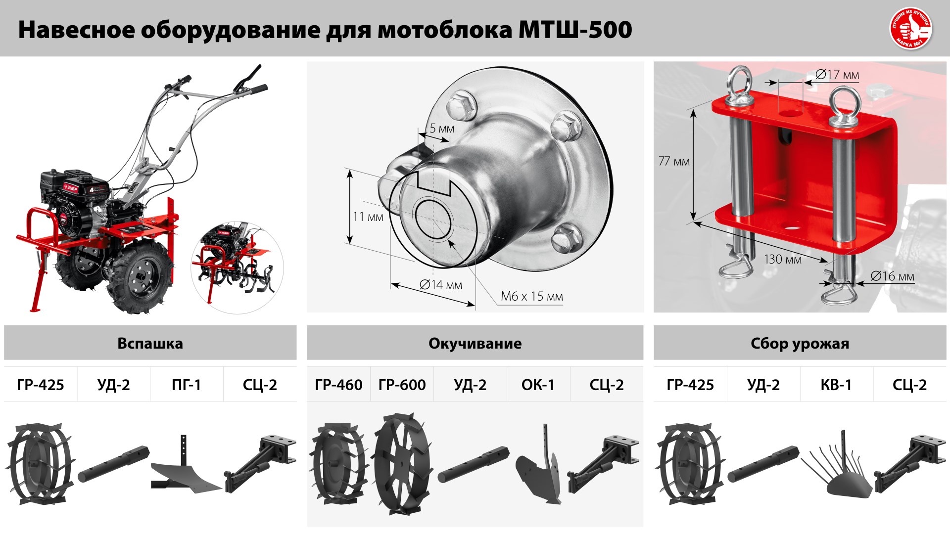 ЗУБР 7 л.с., мотоблок с ВОМ (МТШ-500)