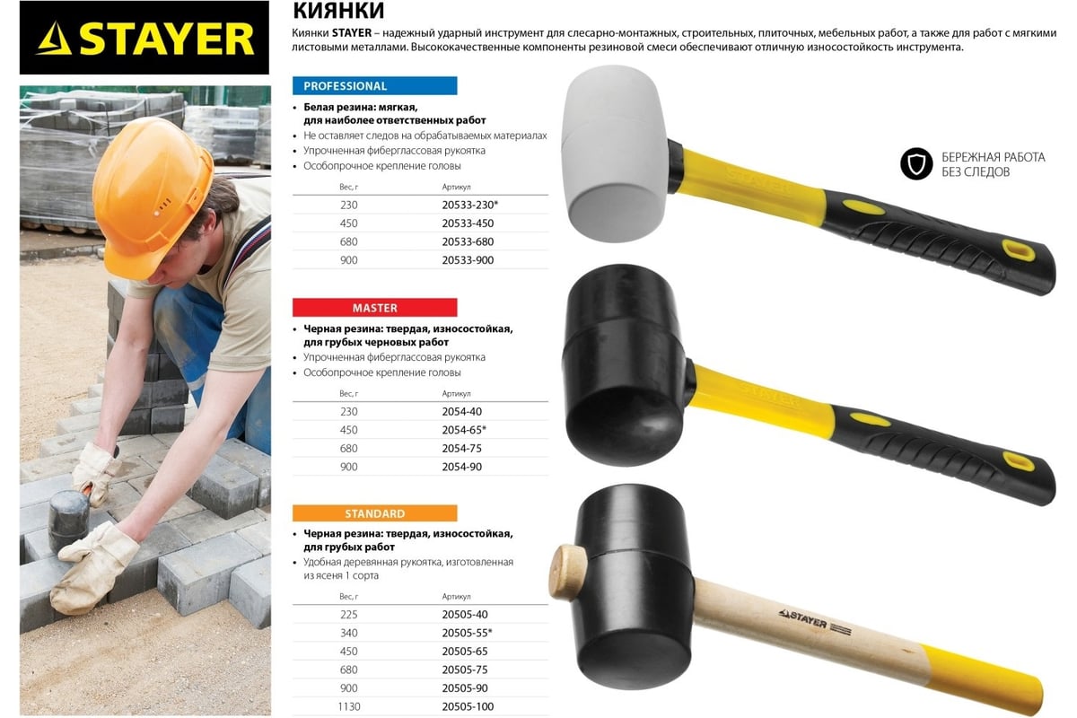 Киянка STAYER резиновая черная с деревянной ручкой, 450г
