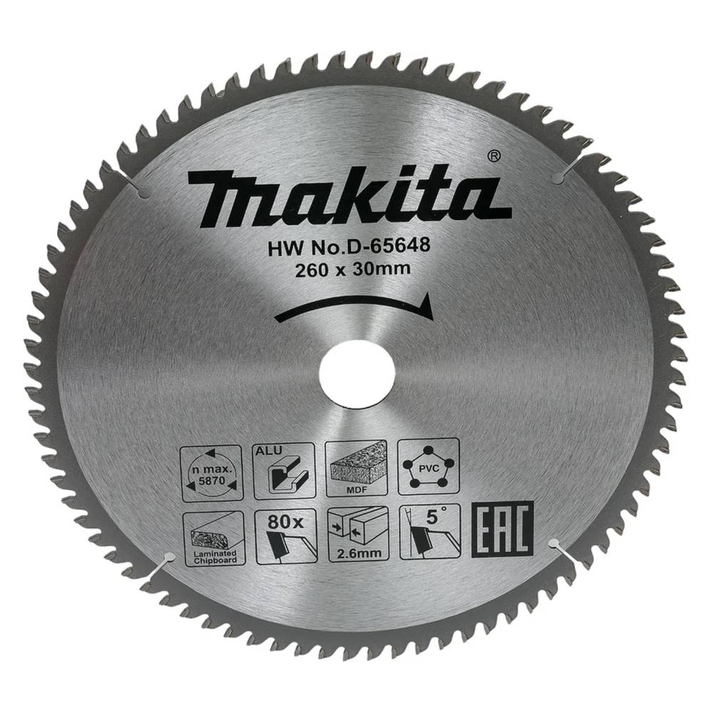 Диск пильный универсальный Makita 260x30 мм, 80T D-65648