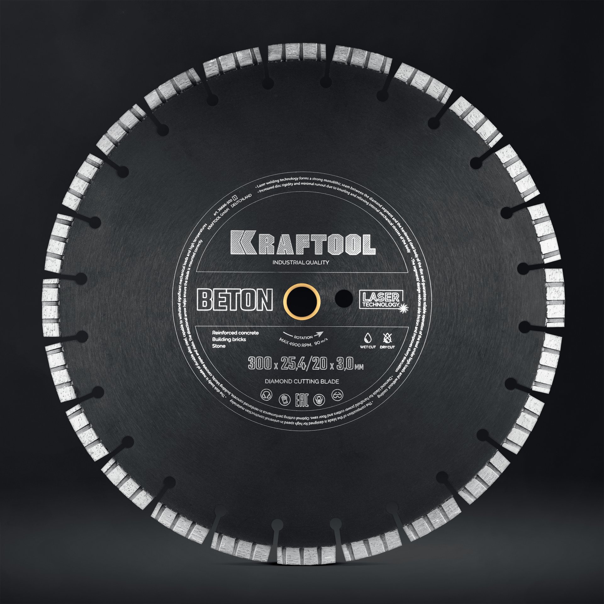 KRAFTOOL BETON 300 мм (25.4/20 мм, 12х3.0 мм ), алмазный диск (36686-300)