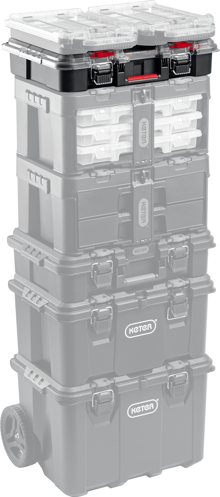 KETER STACKNROLL, 525 х 345 х 147 мм, (21″), пластиковый ящик-органайзер с 10 регулируемыми ячейками (38399)