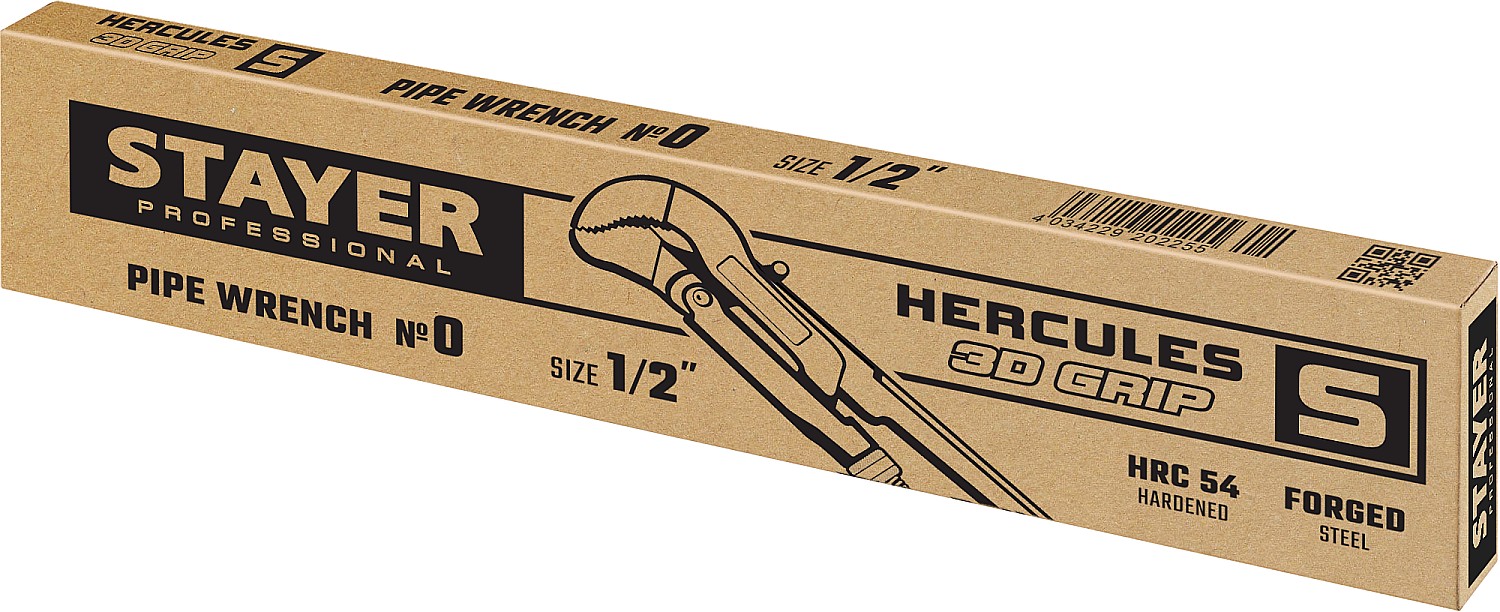 STAYER Hercules-S, №0, 1/2″, 240 мм, трубный ключ с изогнутыми губками, Professional (27311-0)