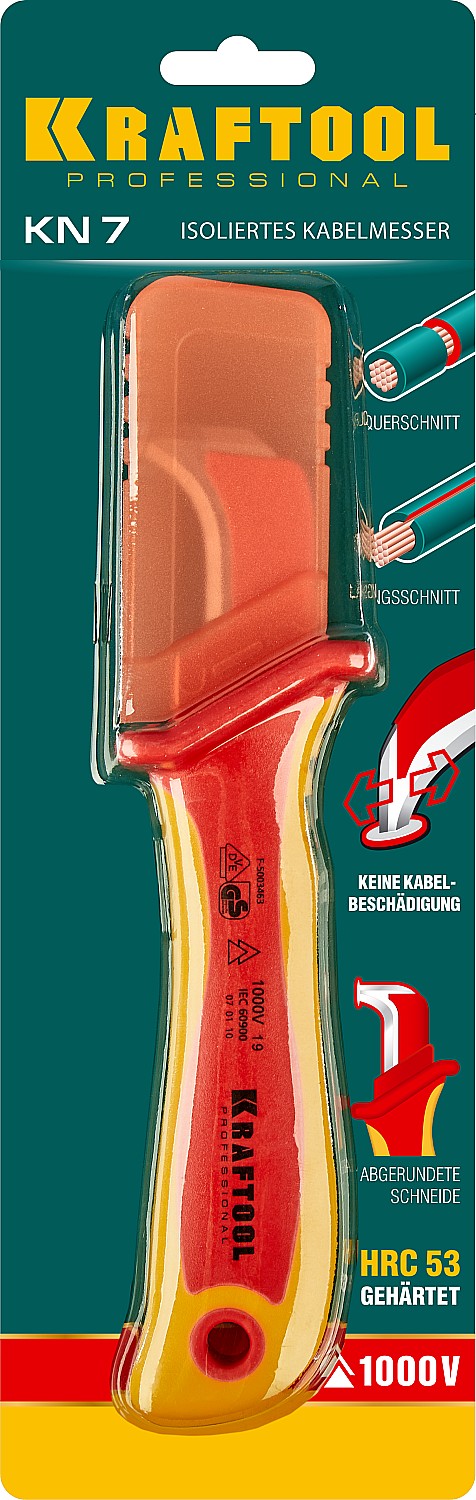 KRAFTOOL KN-7, 1000 В, изогнутый, диэлектрический нож электрика (45400)
