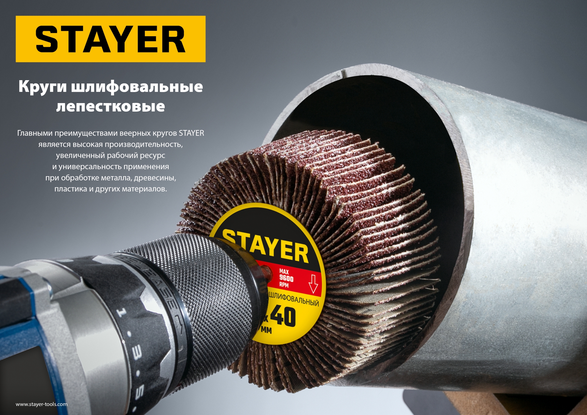 STAYER d 60 x 30 мм, P60, на шпильке d 6 мм, круг шлифовальный лепестковый (36608-060)