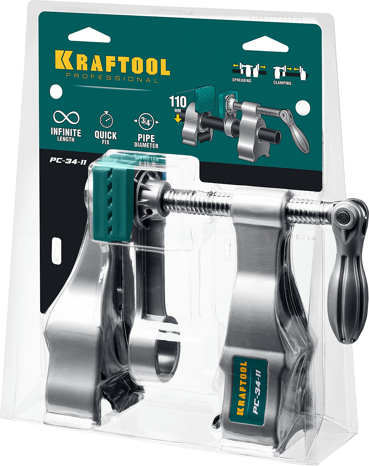 KRAFTOOL PC-34-11, 3/4″, глубина зажима 110 мм, зажим и распор, трубная струбцина (32301-2)