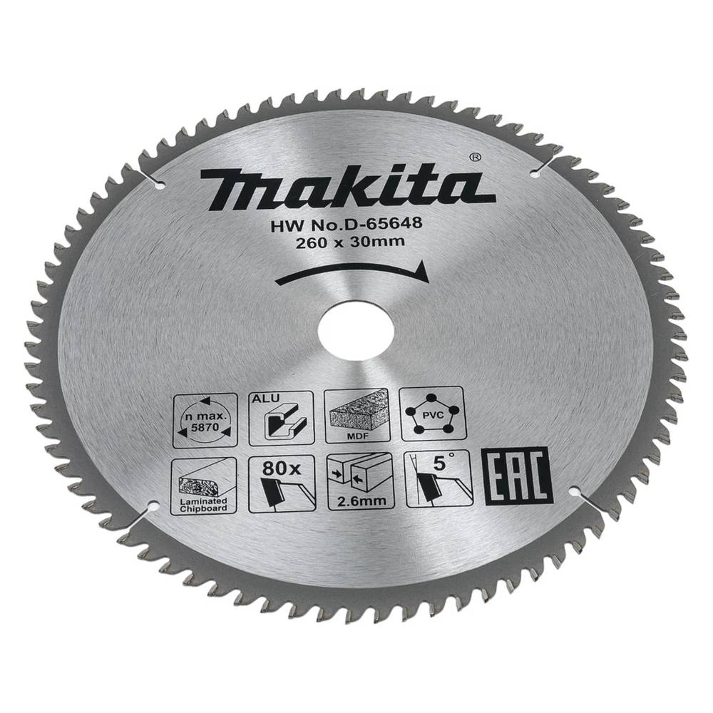 Диск пильный универсальный Makita 260x30 мм, 80T D-65648