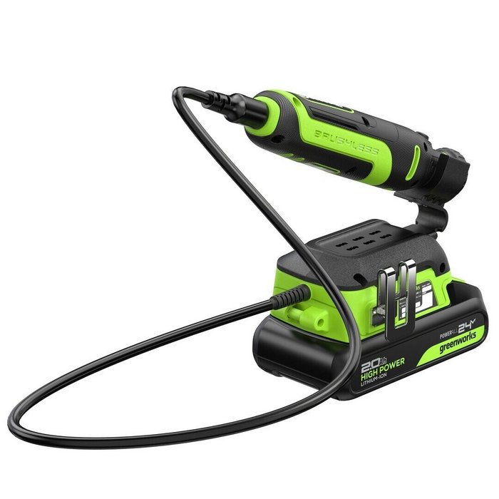 Гравер аккумуляторный Greenworks G24RT, 24V,(АКБ 2Ач,ЗУ)