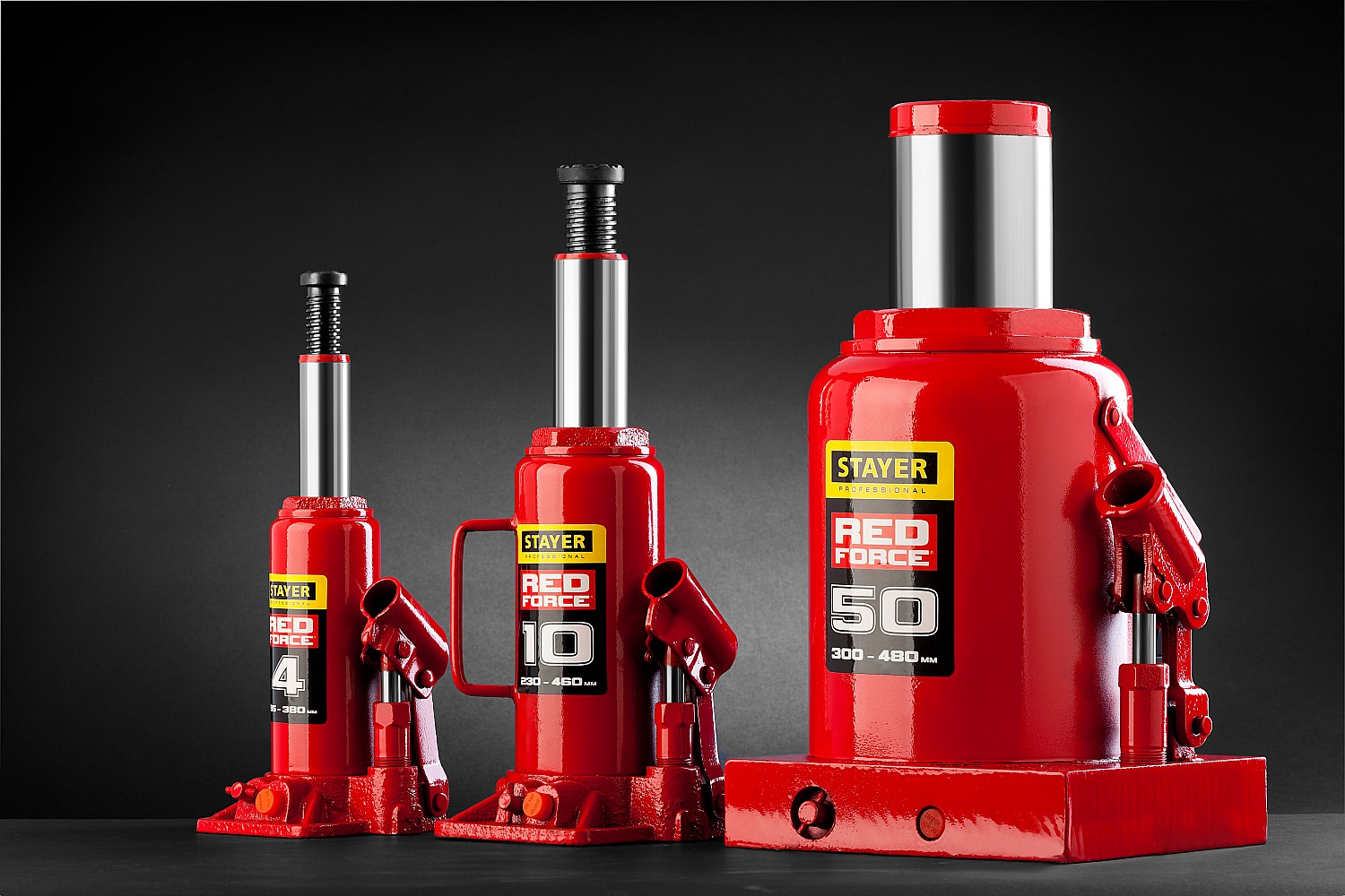 STAYER RED FORCE, 30 т, 285 - 465 мм, бутылочный гидравлический домкрат, Professional (43160-30)