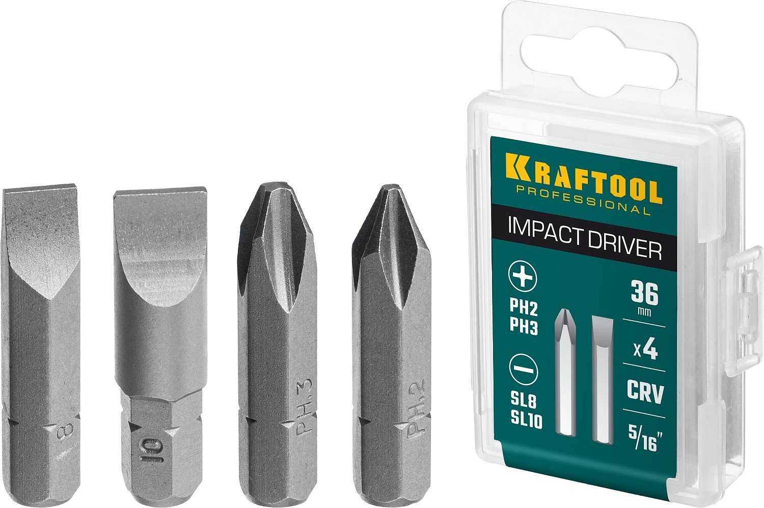 KRAFTOOL 36 мм, 4 шт, набор бит для ударной отвертки (25551)