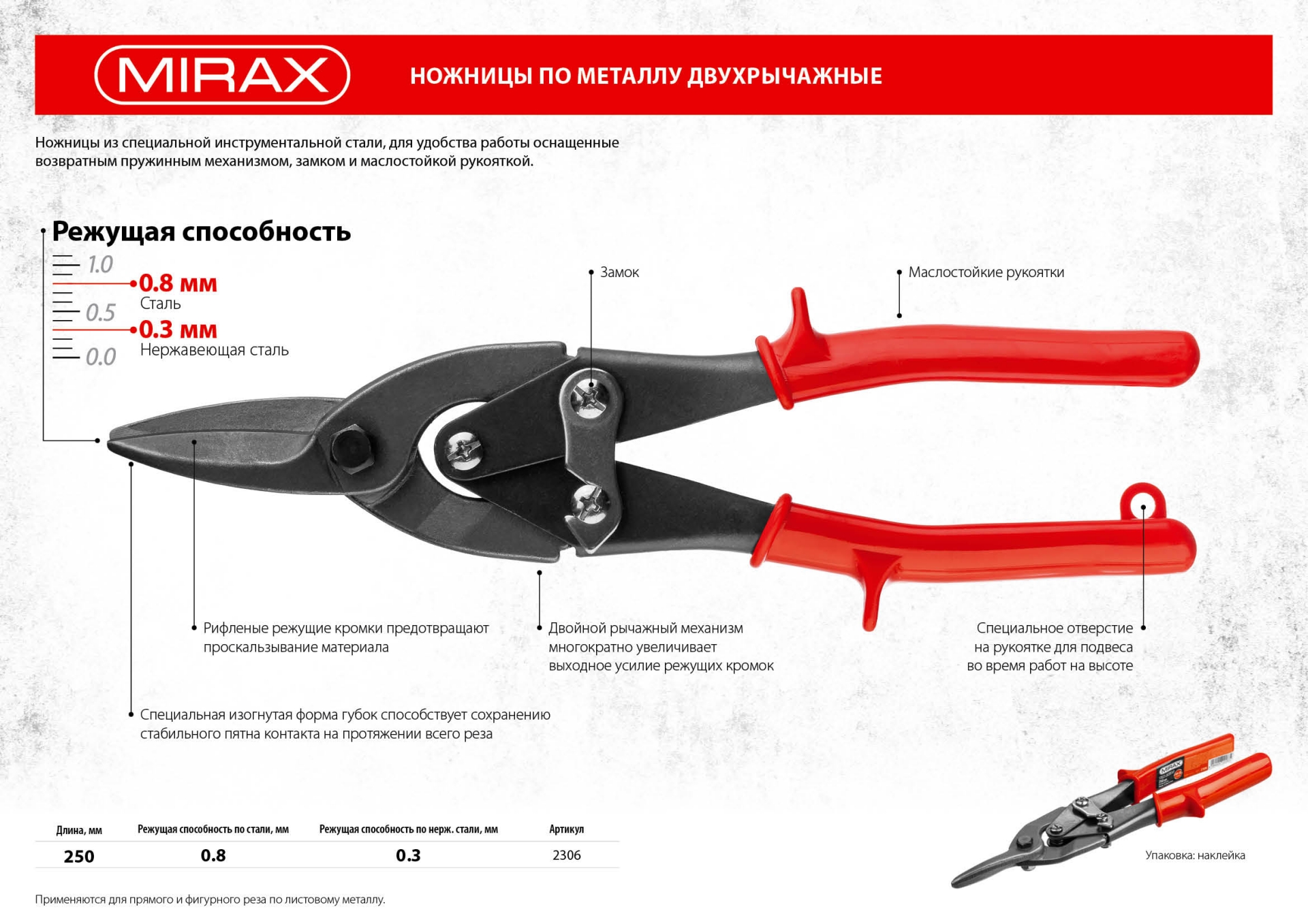 MIRAX 250 мм, прямые ножницы по металлу (2306)