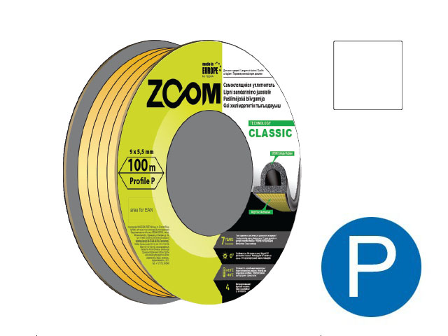 Уплотнитель "P" белый 9x5,5мм сдвоенный профиль (2х50м) ZOOM CLASSIC (02-2-4-105)