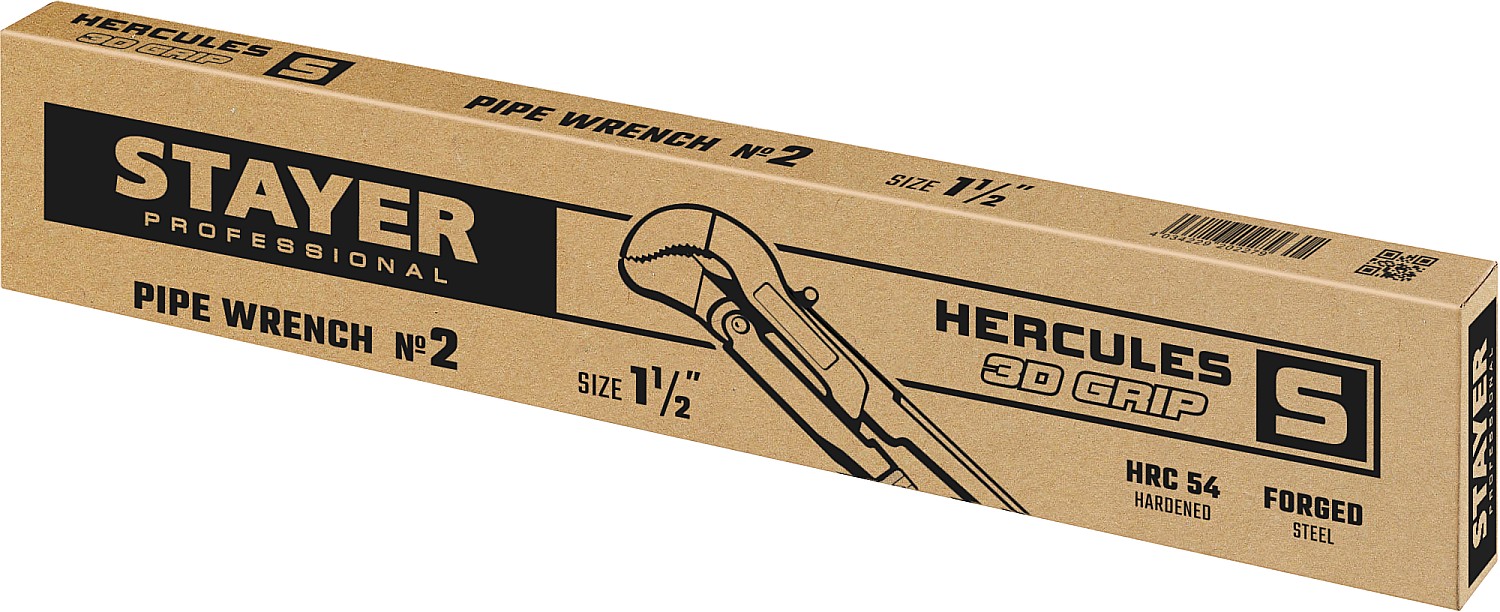 STAYER Hercules-S, №2, 1.5″, 440 мм, трубный ключ с изогнутыми губками, Professional (27311-2)