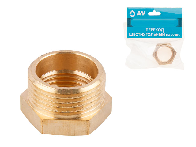 Футорка 1" нар. х 3/4" вн., AV Engineering (инд. упак.) (Латунь, макс.  16 бар, макс.  110 °С) (AVE305005)