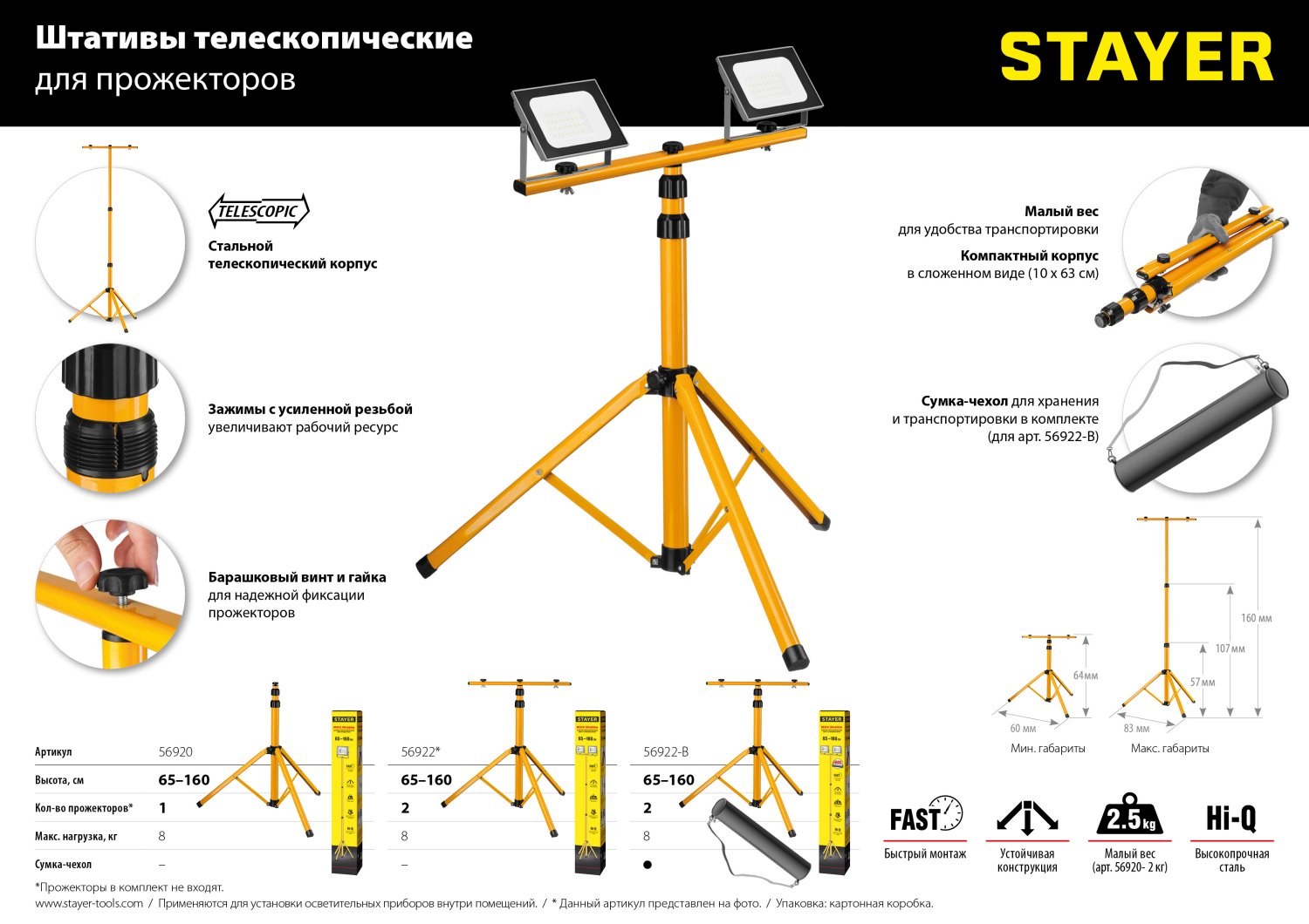 STAYER 295 х 385 х 405, переносная подставка для прожектора MAX Stable (56923)