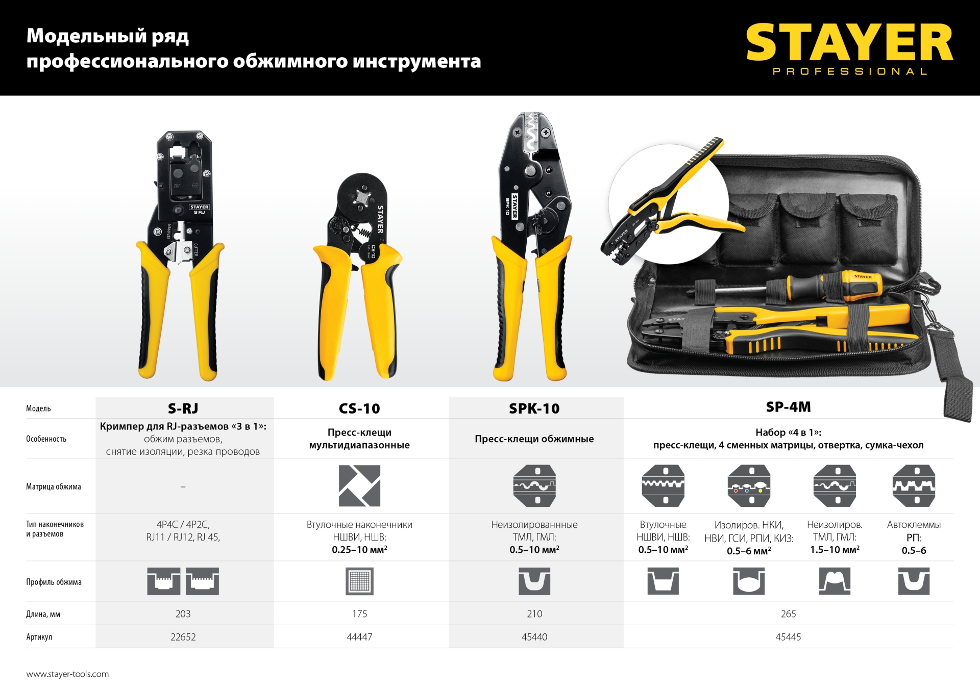 STAYER S-RJ, (RJ45, RJ11, RJ12), храповый механизм, универсальный кримпер (22652)