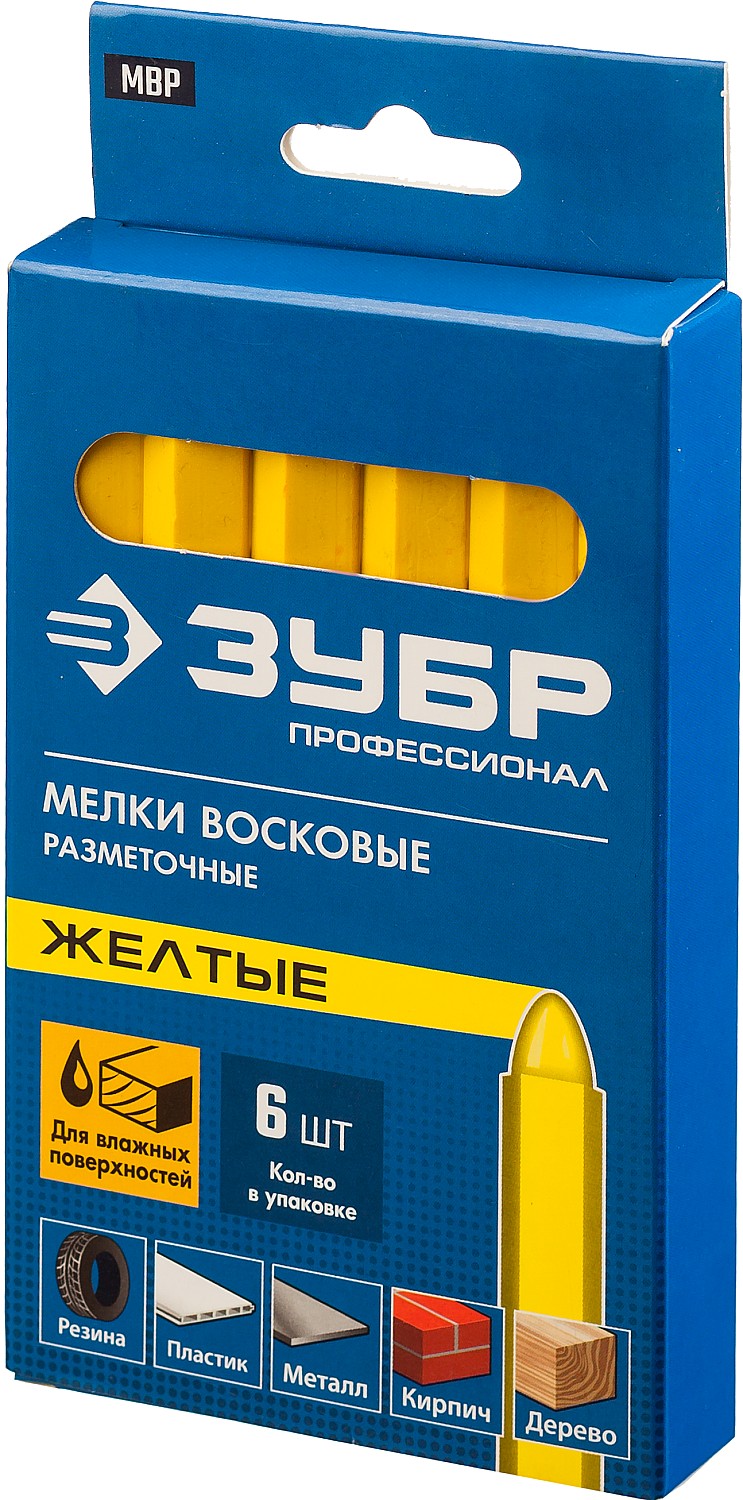 ЗУБР желтые, 6 шт, разметочные восковые мелки (06330-5)
