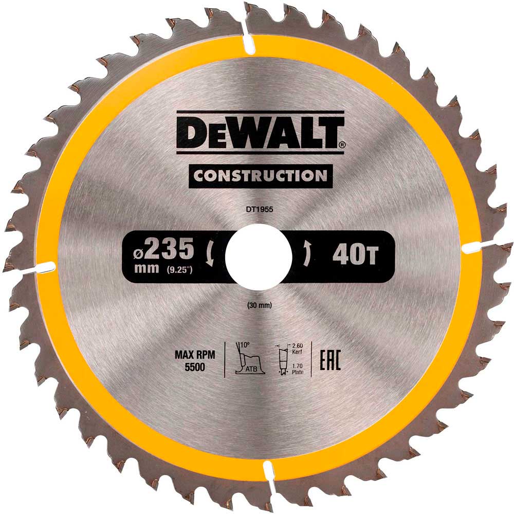 Диск пильный DeWalt твердосплавный 235х30 мм, 40 зубьев констракшн/CONSTRUCTION DT1955
