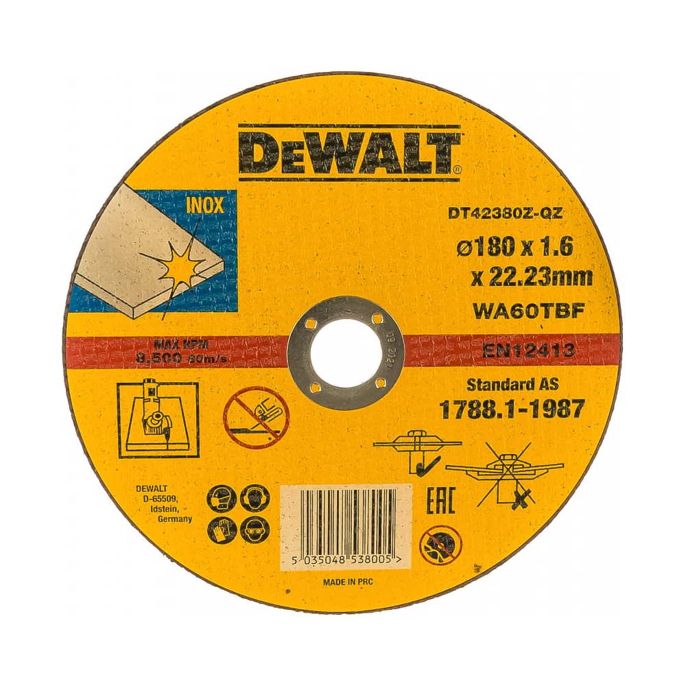 Круг отрезной DeWalt металл Ф180x22,2х1,6мм ИНДАСТРИАЛ/INDUSTRIAL DT42380Z