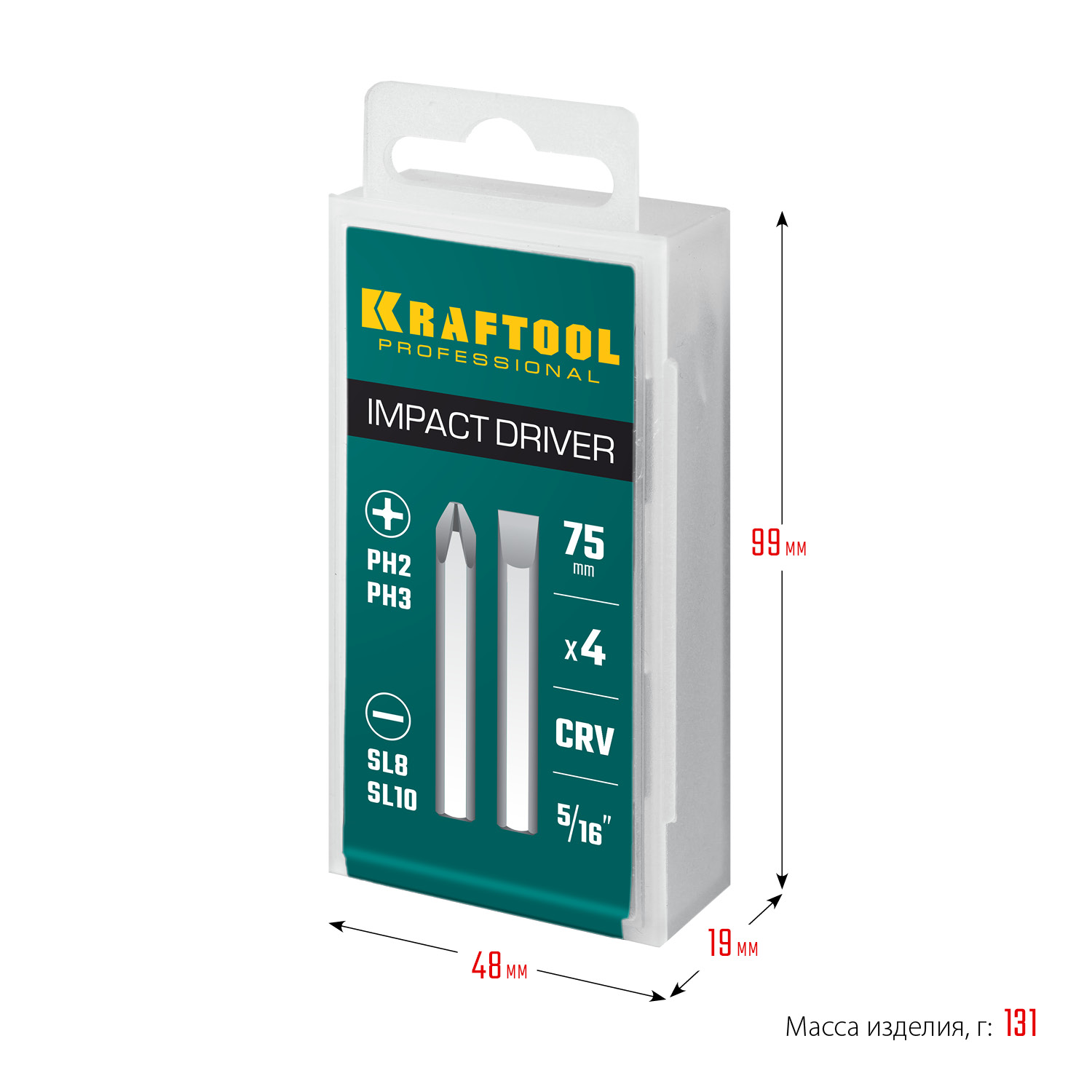 KRAFTOOL 75 мм, 4 шт, набор бит для ударной отвертки (25552)