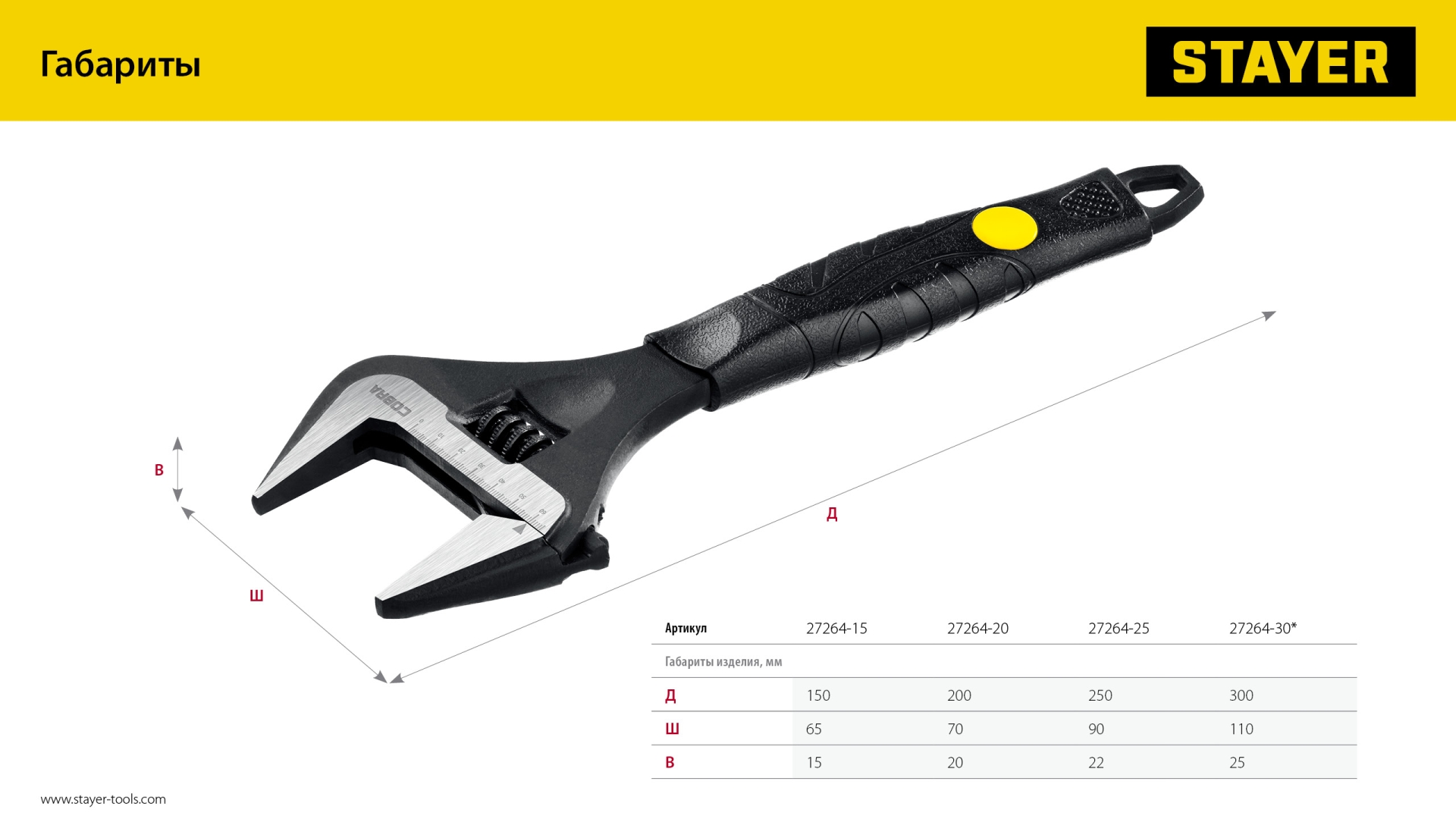 STAYER COBRA, 150/34 мм, разводной ключ, Professional (27264-15)