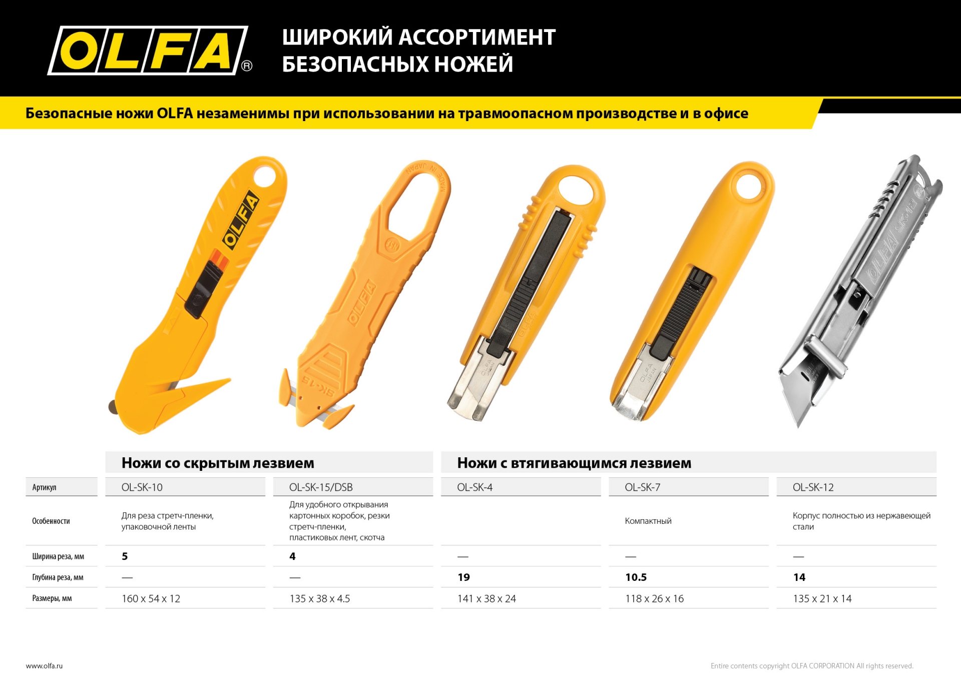 OLFA для вскрытия коробок, безопасный нож (OL-SK-15/DSB)