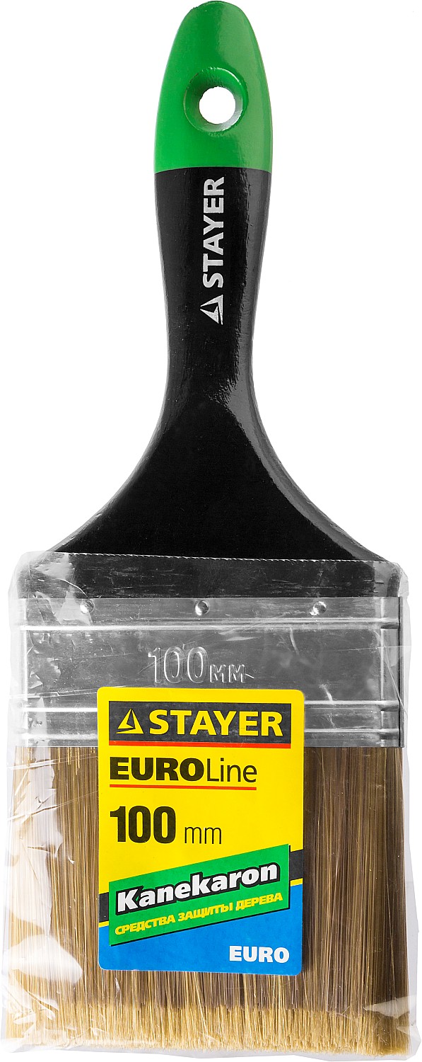 STAYER KANEKARON-EURO, 100 мм, 4″, искусственная щетина, деревянная ручка, для высокотекучих ЛКМ, плоская кисть (0106-100)