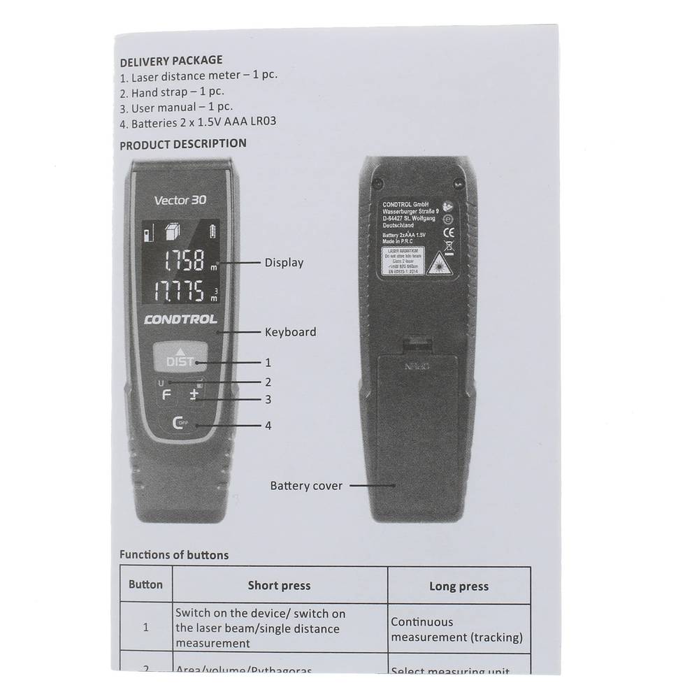 Измеритель длины лазерный CONDTROL Vector 30