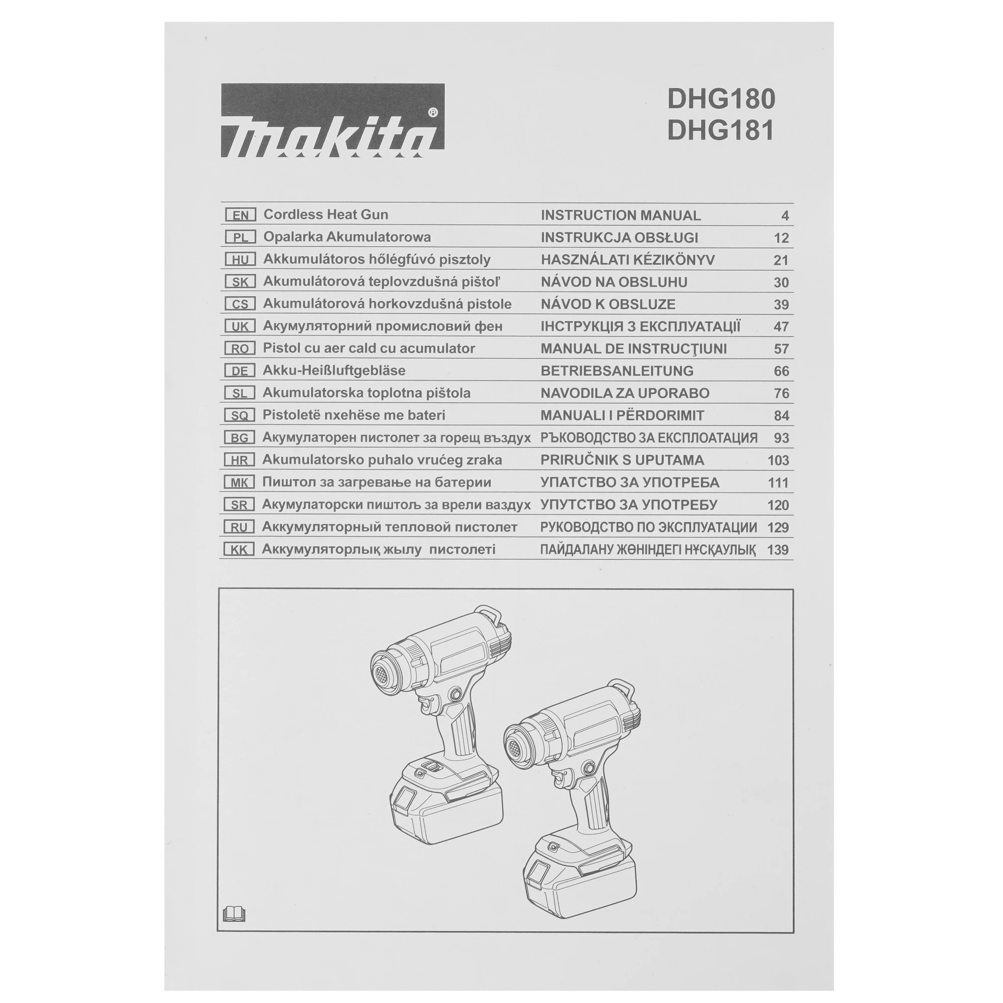 Фен строительный аккумуляторный Makita DHG180RT1J
